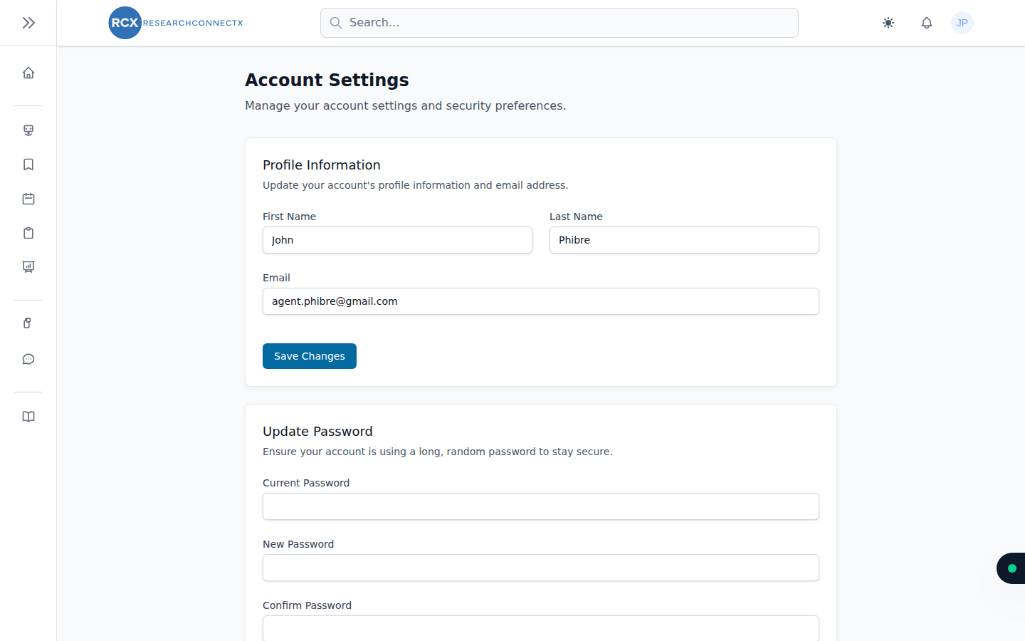 The account security page
