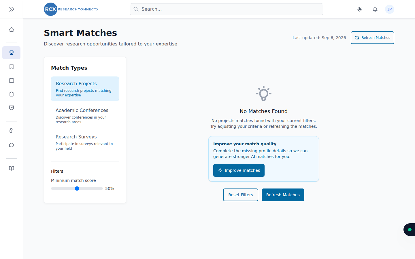 The Smart Matches page
