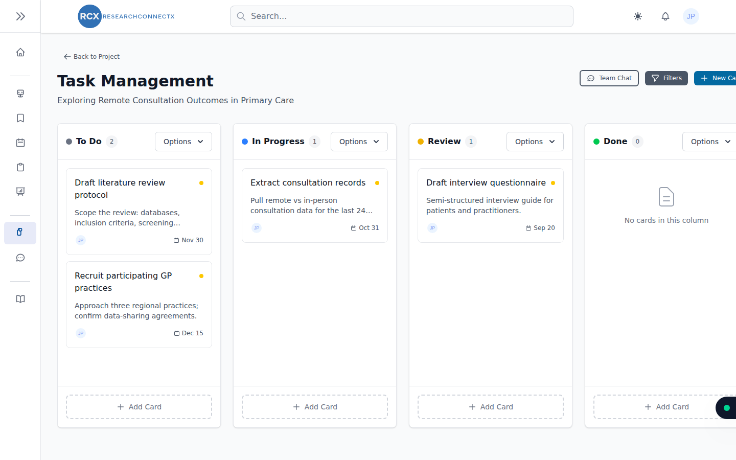 The project kanban board