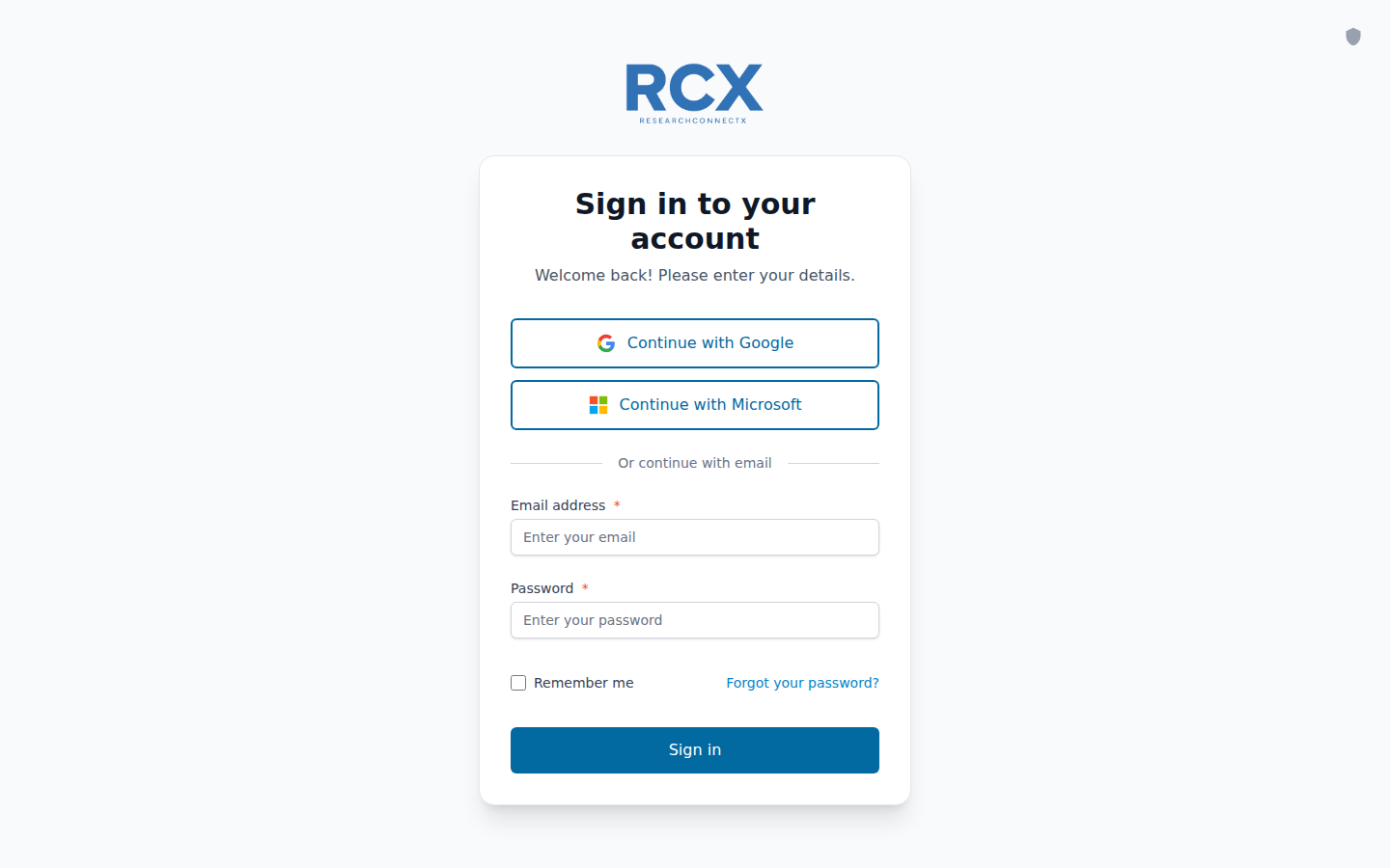 The ResearchConnectX sign-in page