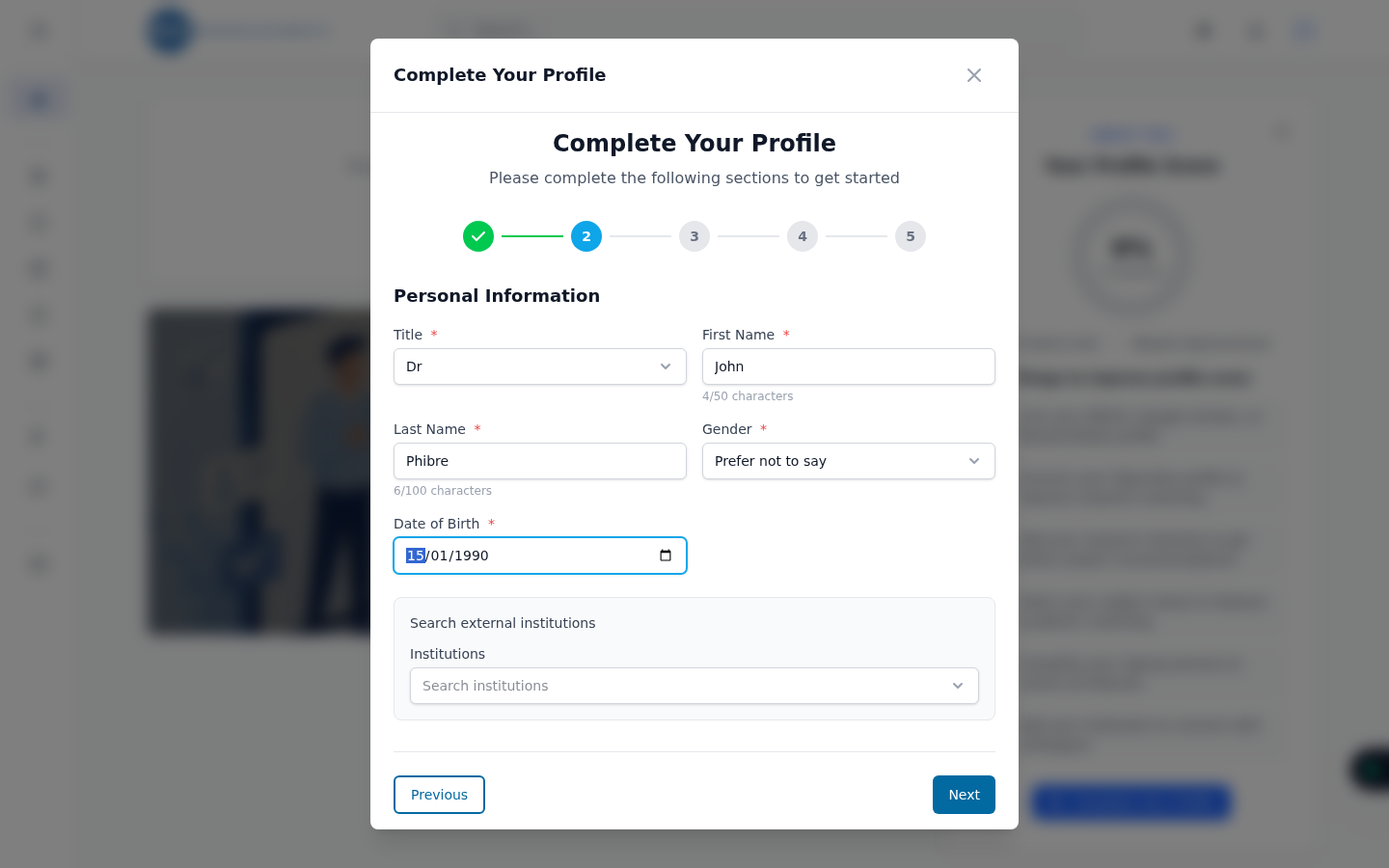 Step 2: personal information
