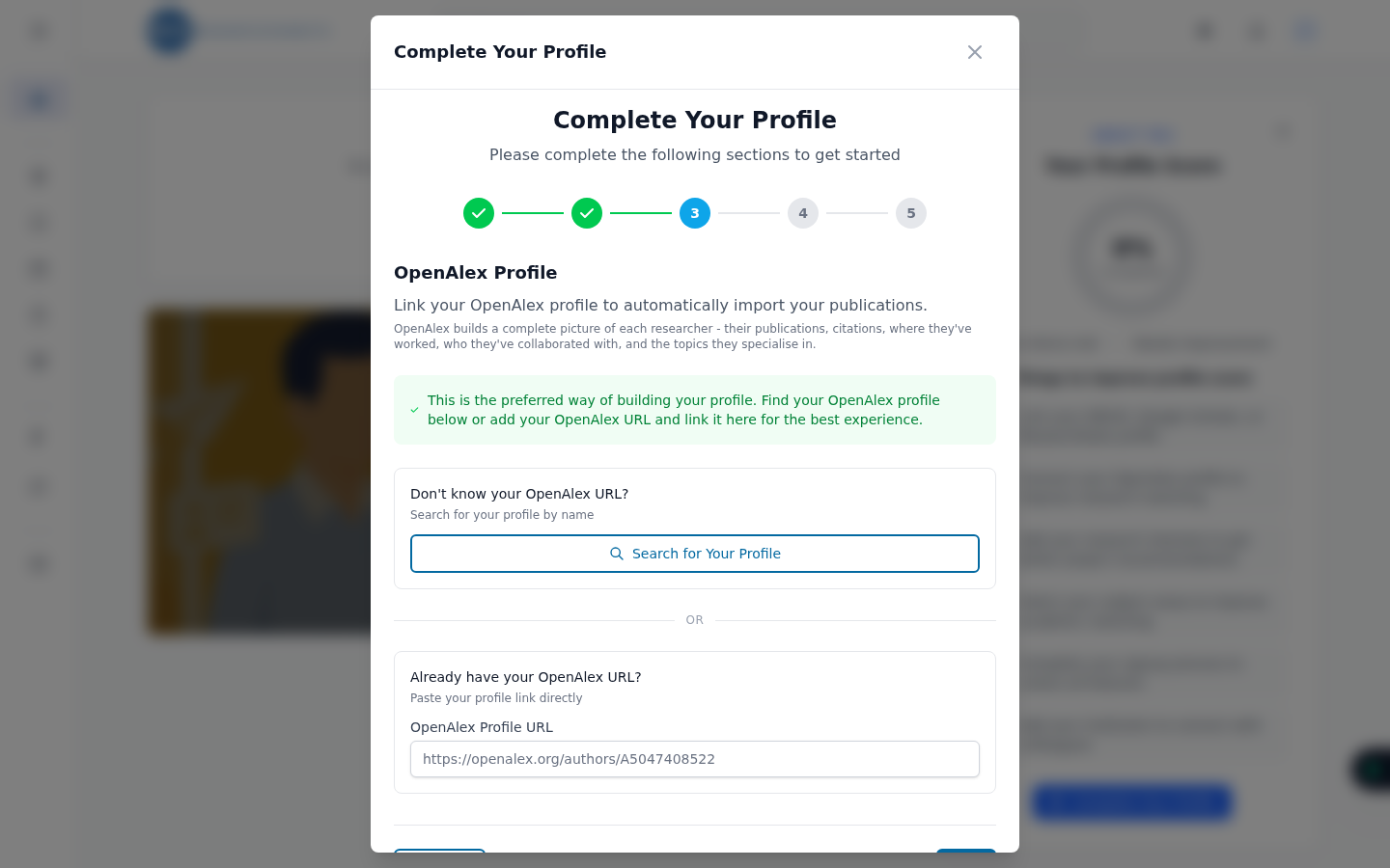 Step 3: linking your OpenAlex profile