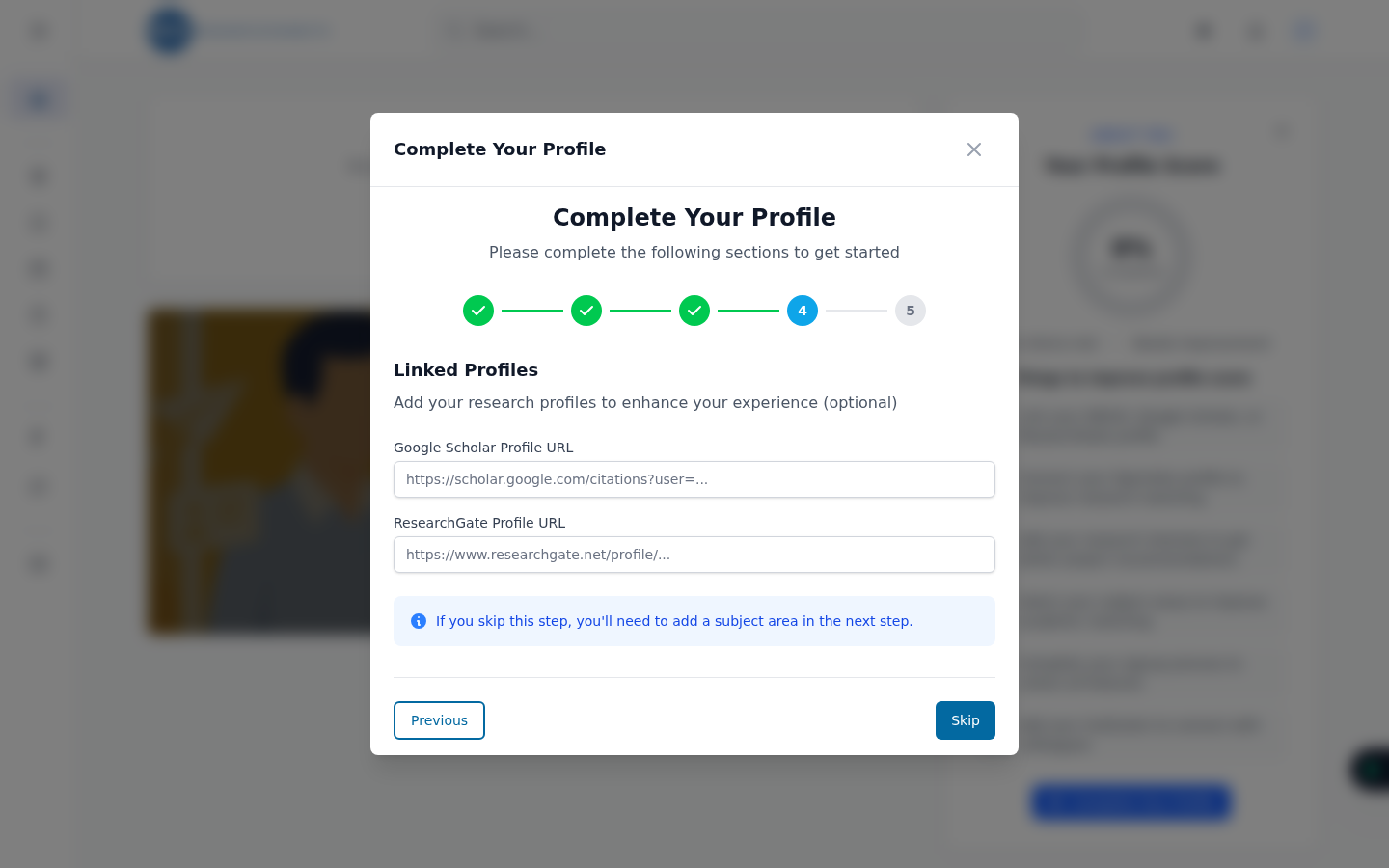 Step 4: linking external research profiles