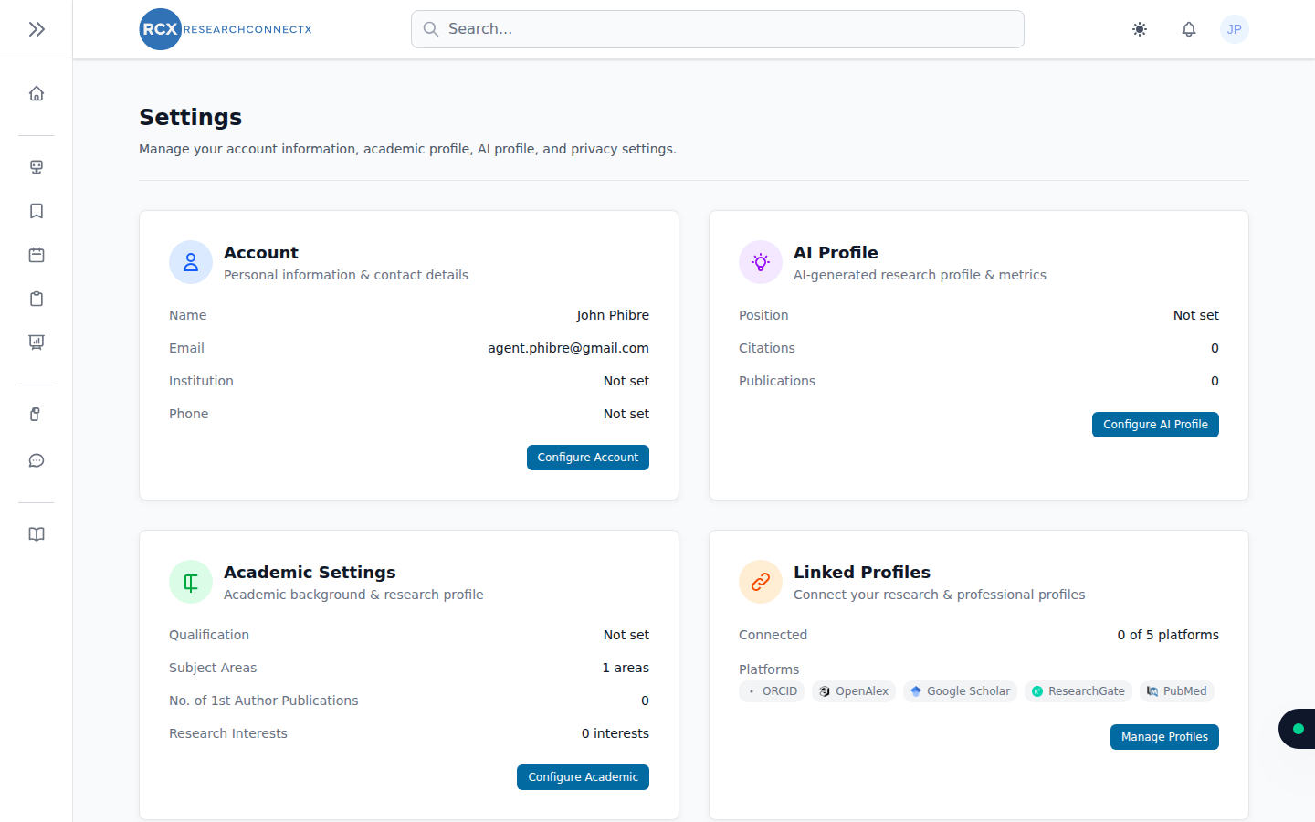 The settings hub