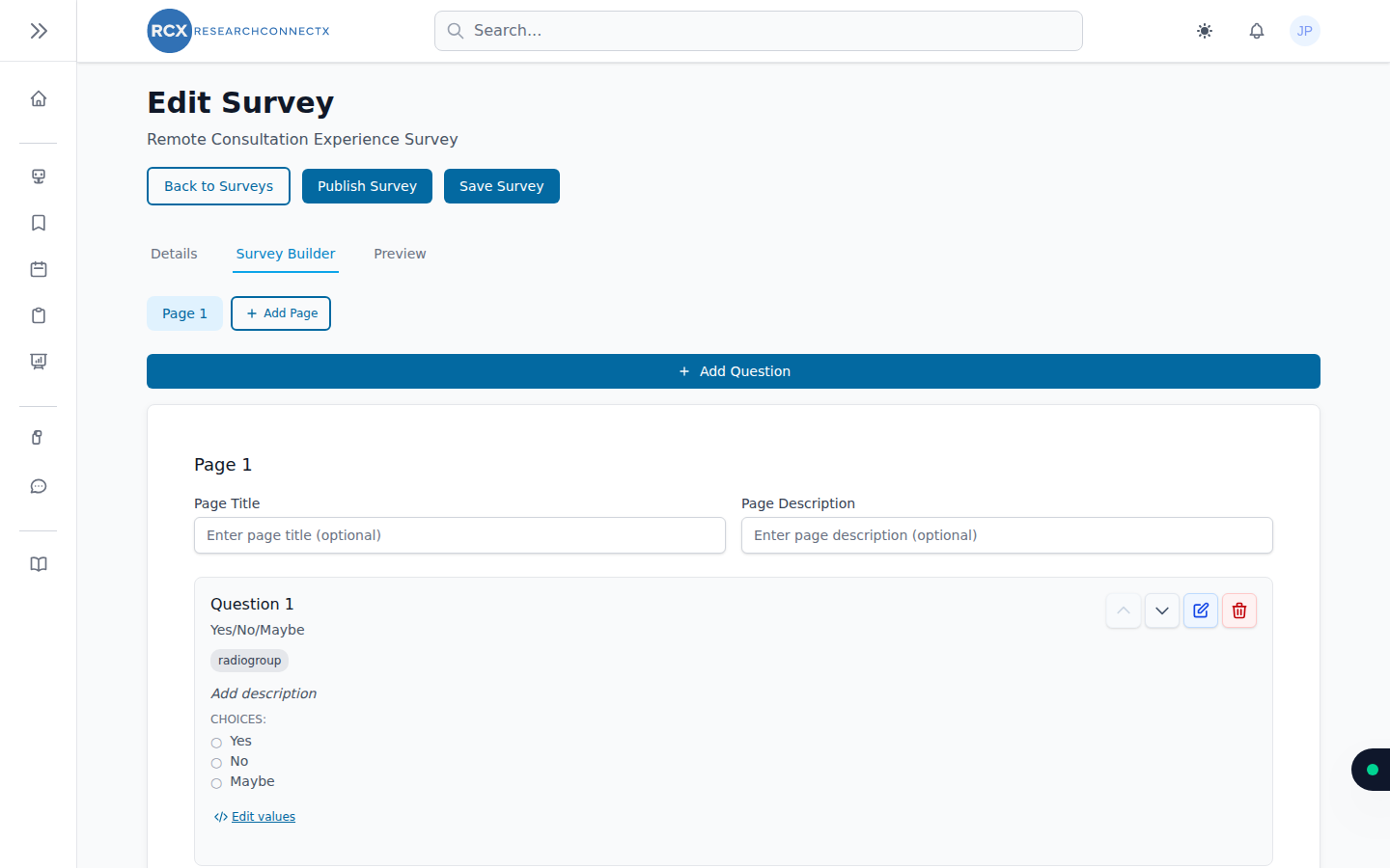 The survey builder with questions