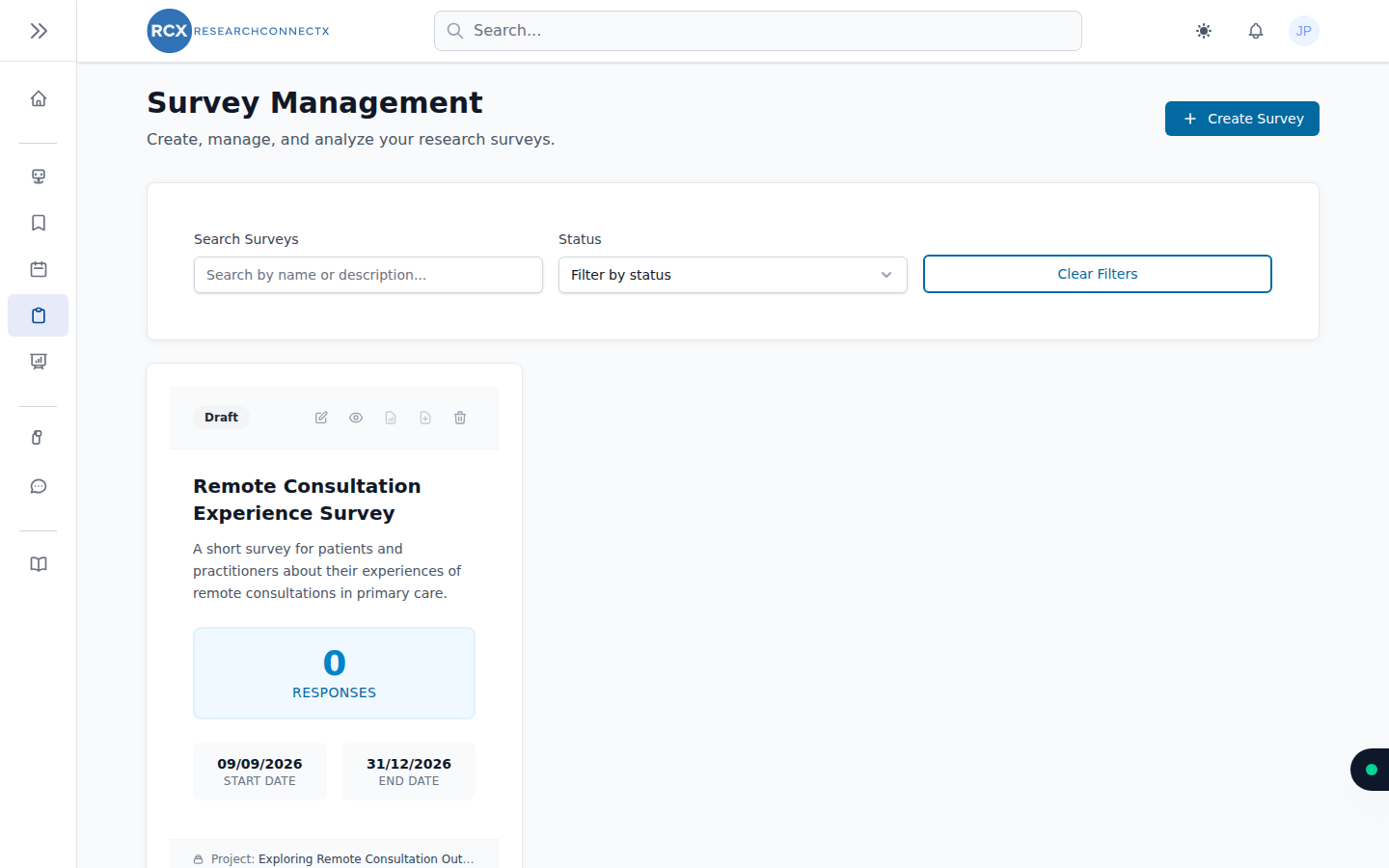 Survey Management with a draft survey